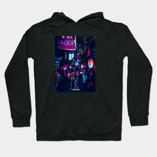 Tokyo Street Neon Synthwave Hoodie by JeffDesign